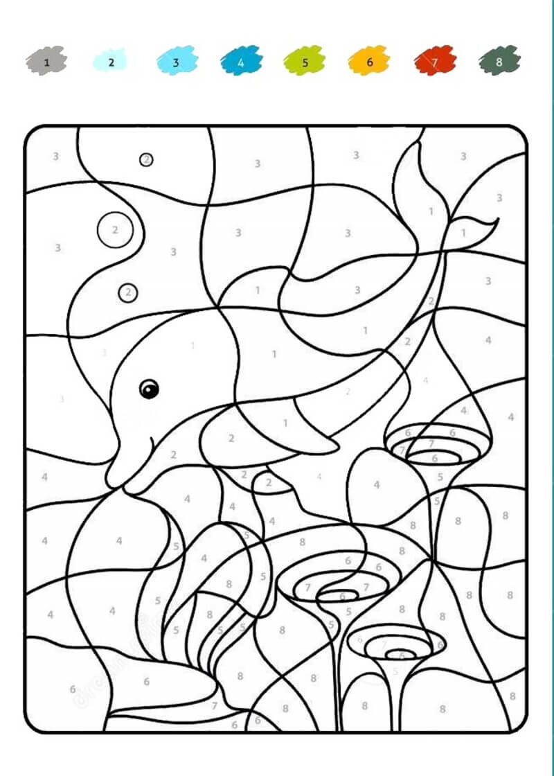 Swimming Dolphin color by number