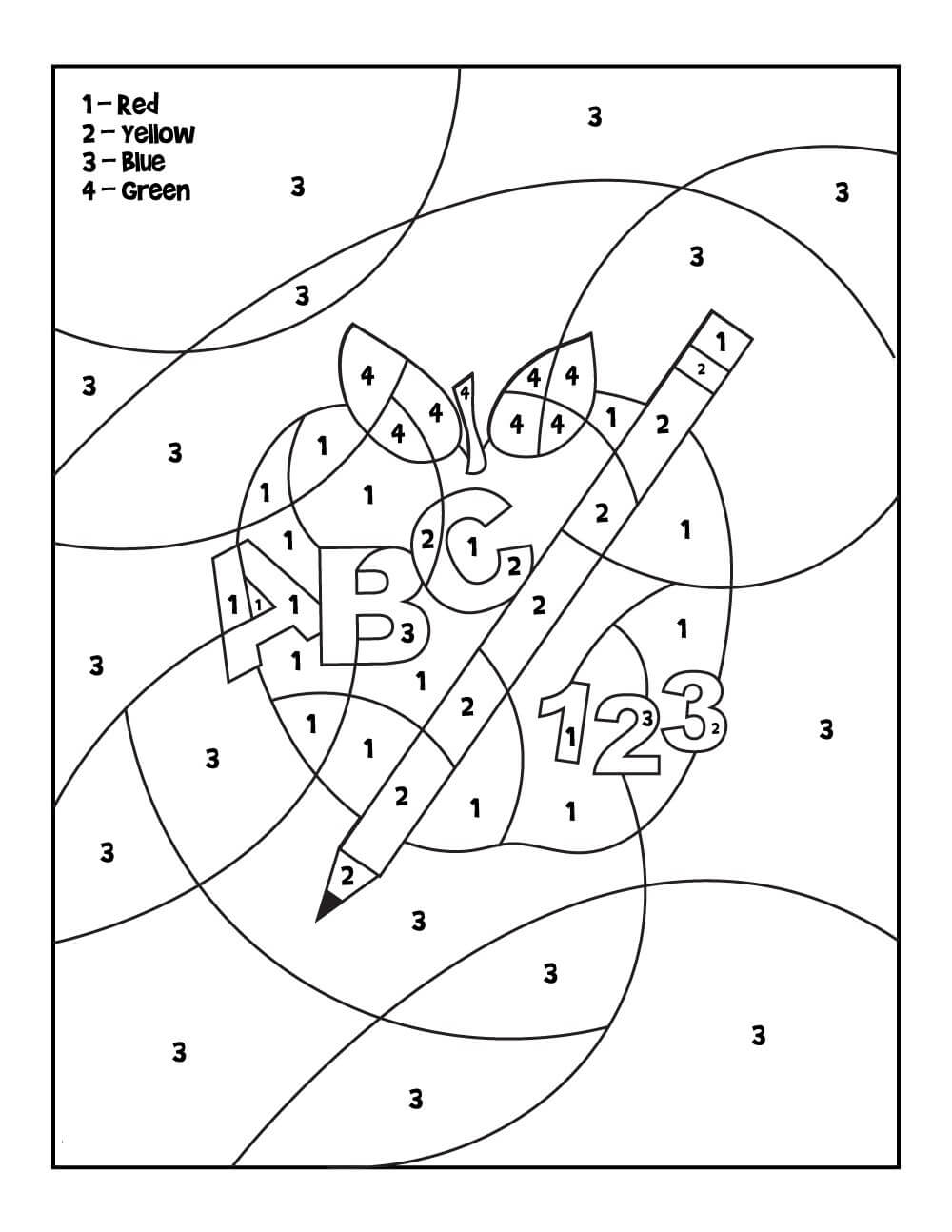 Teacher Apple color by number