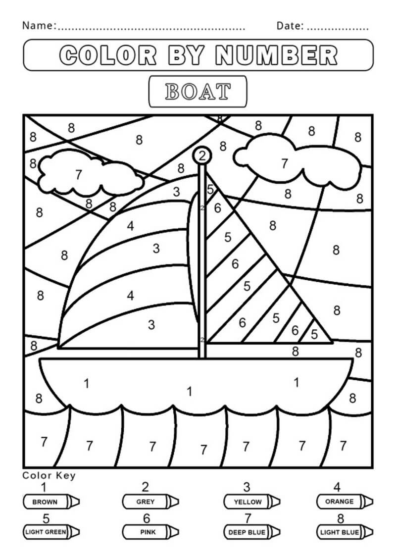 The boat on the sea color by number