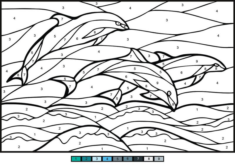 Three Dolphins color by number