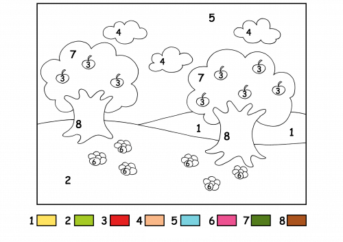 Two Apple trees color by number