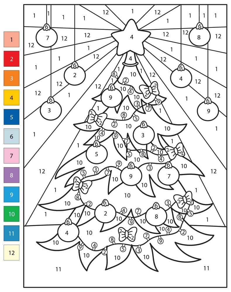 Christmas Tree Simple Color By Number