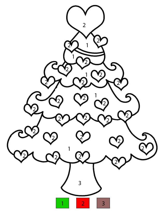 Heart Decorated Christmas Tree Color By Number