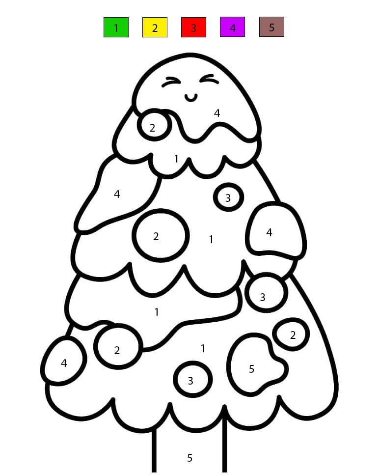 Kawaii Christmas Tree Color By Number