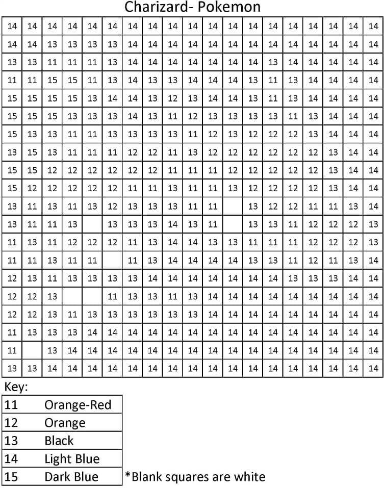 Charizard Pokemon Pixel Color by Number