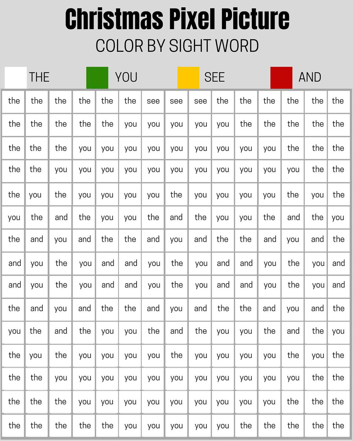 Christmas Pixel Color by Sight-Word