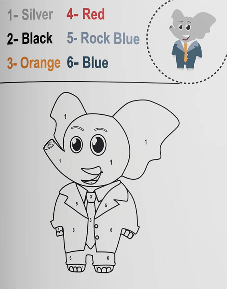 Cute Baby Elephant Coloring by Number