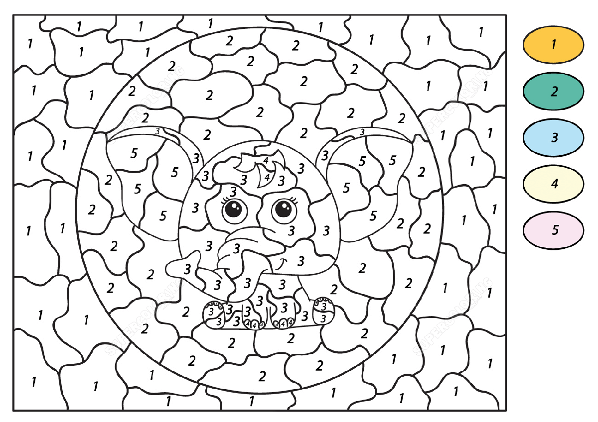 Cute Elephant Coloring by Number