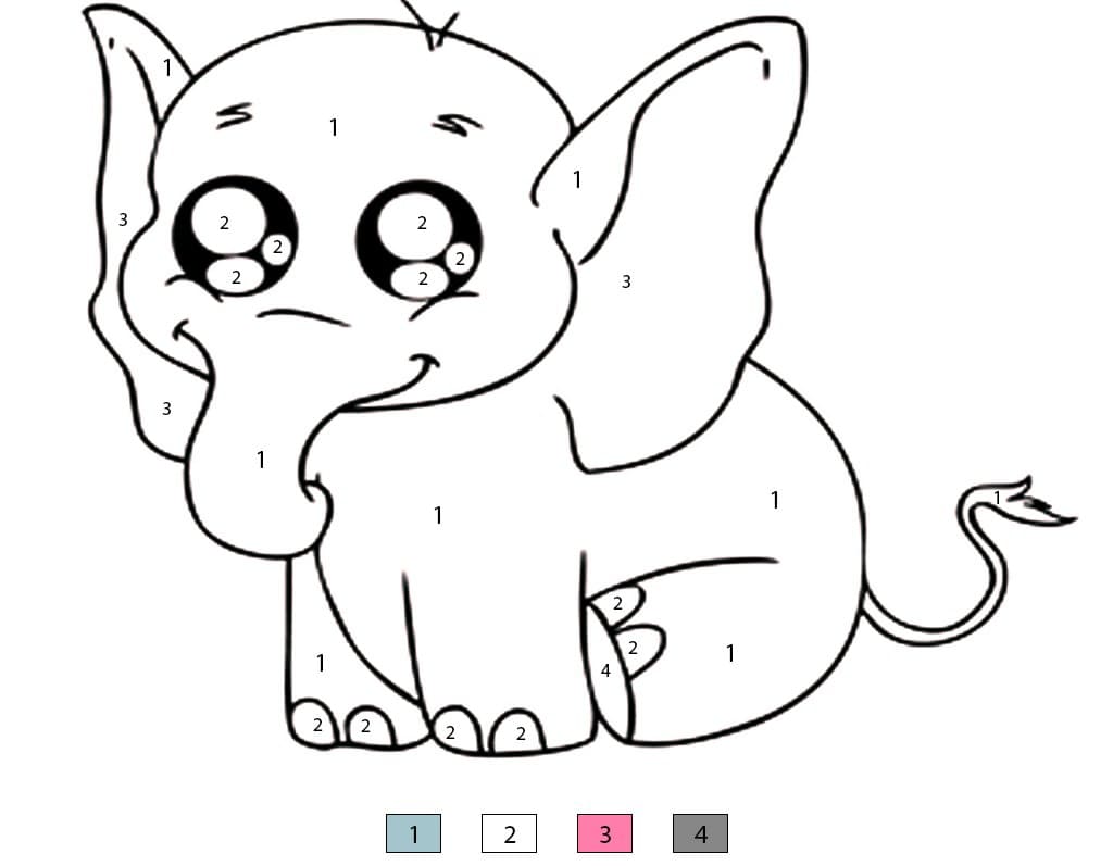 Cute Elephant Free Printable Color By Number