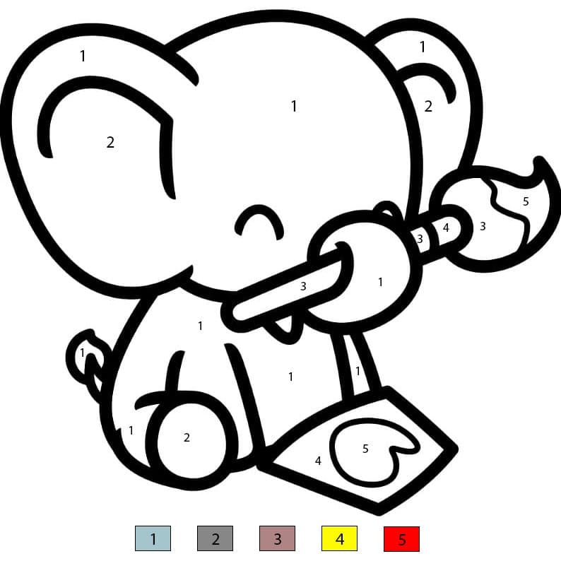 Cute Elephant with a Paintbrush Color By Number