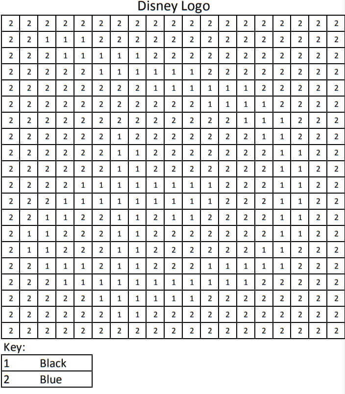 Disney Logo Pixel Color by Number
