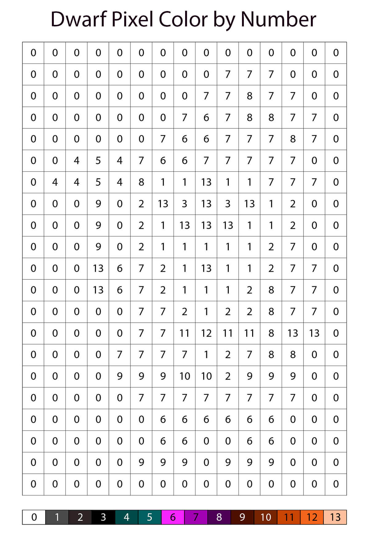 Dwarf Pixel Color by Number