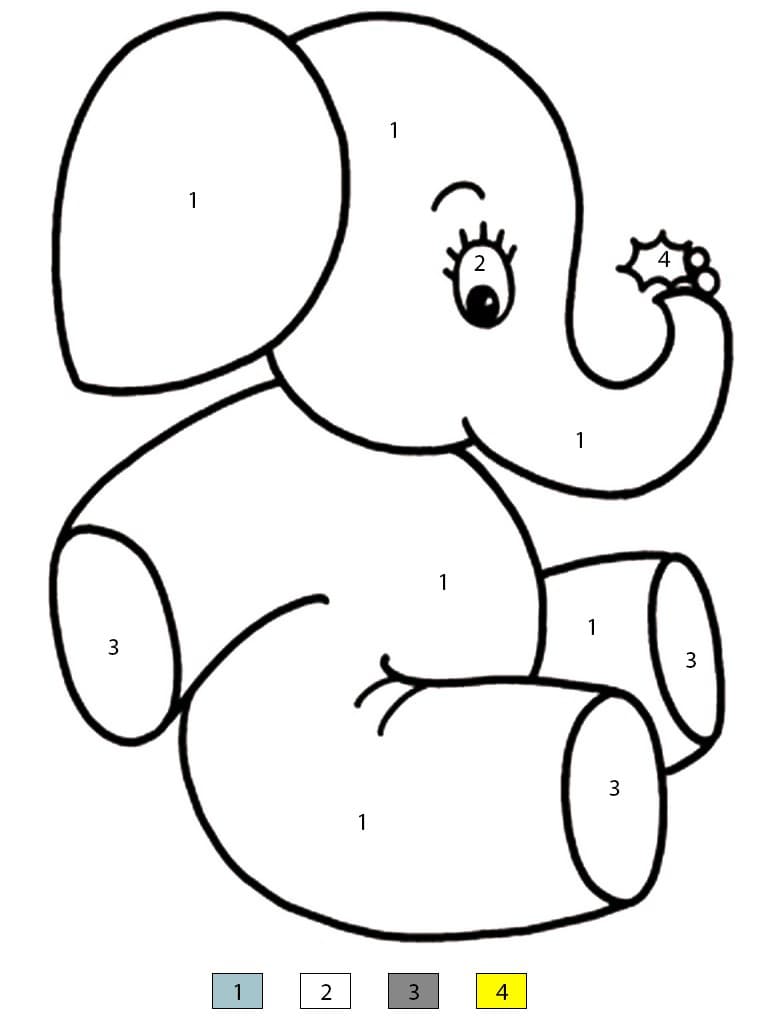 Easy Elephant Color By Number