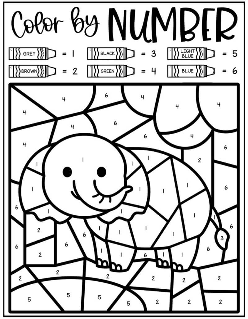 Easy Elephant Color by Number