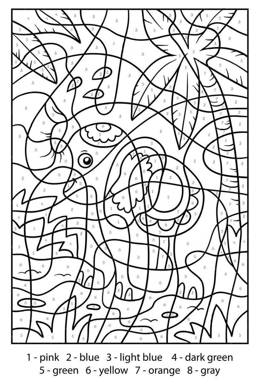 Elephant Color by Number - Sheet 2