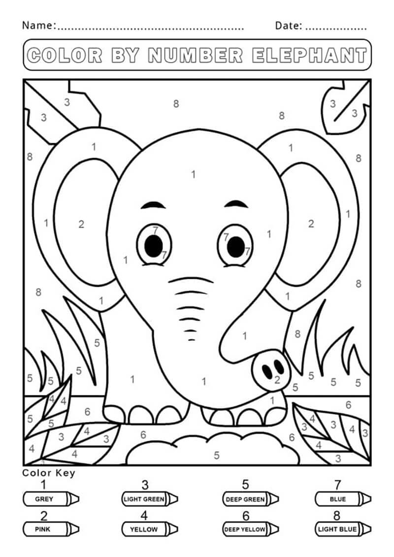 Elephant Color by Number - Sheet 3