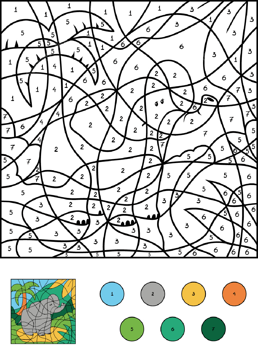 Elephant Color by Number - Sheet 6