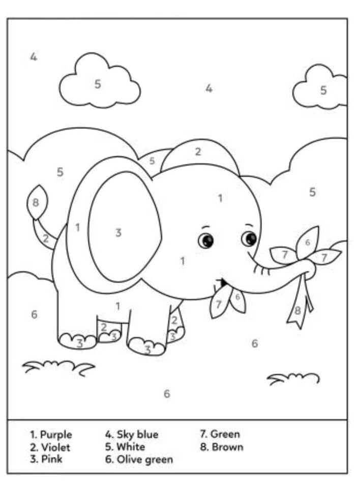 Elephant Color by Number for Kids