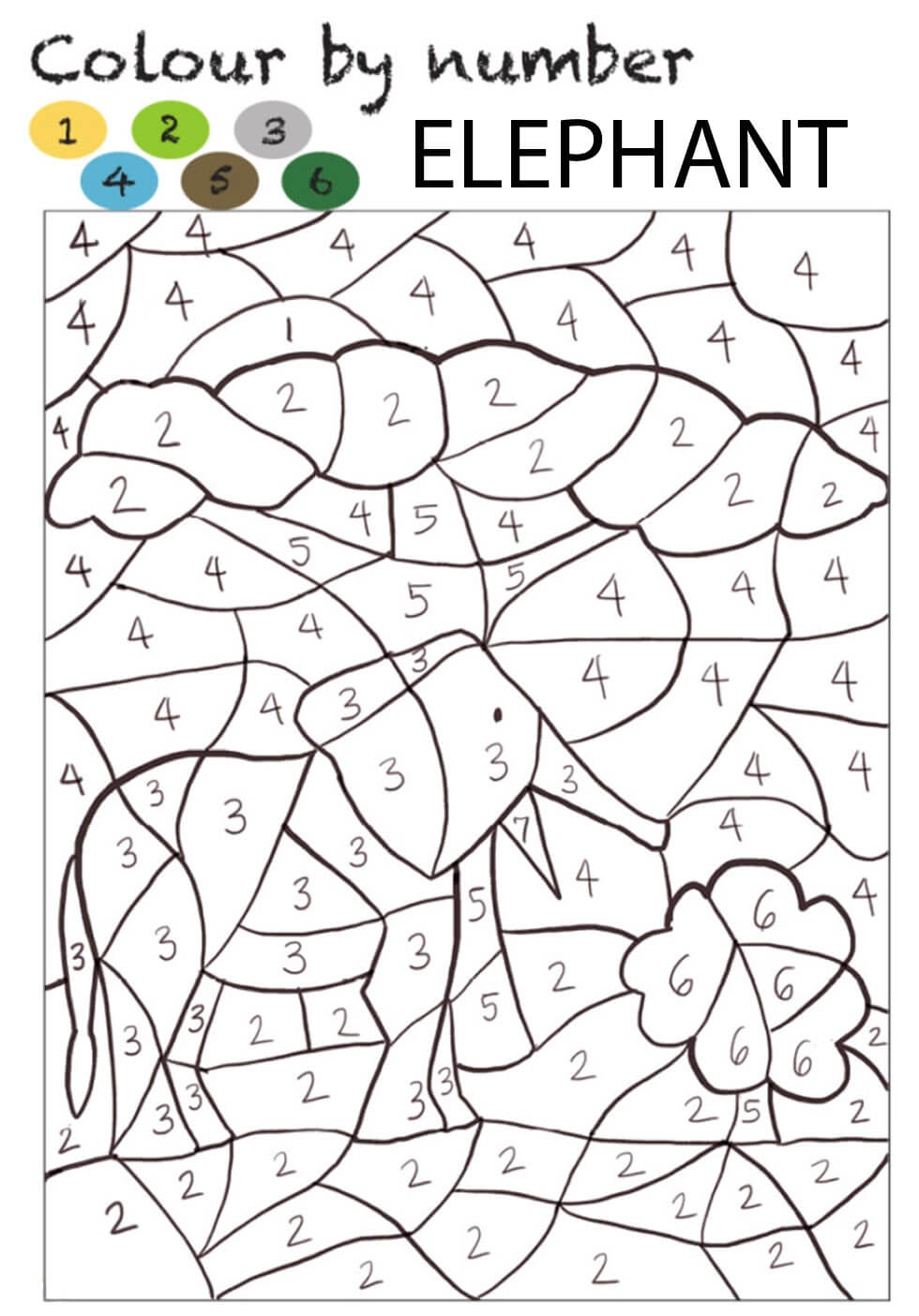 Elephant Colour by Numbers