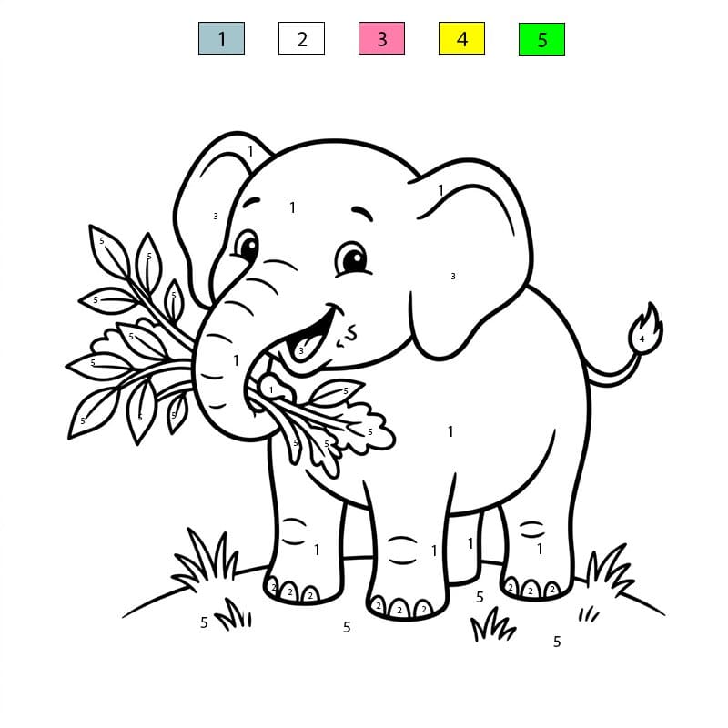 Elephant Eating Color By Number