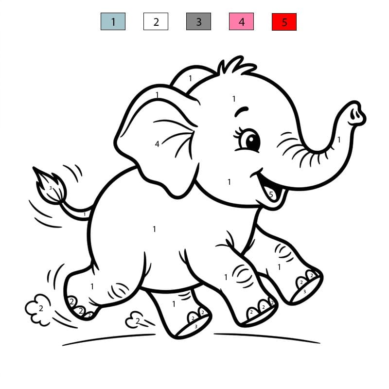 Elephant Running Color By Number