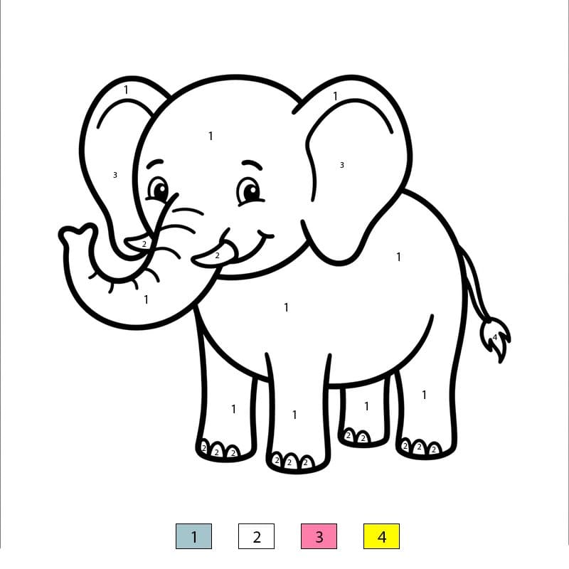 Elephant Standing Color By Number