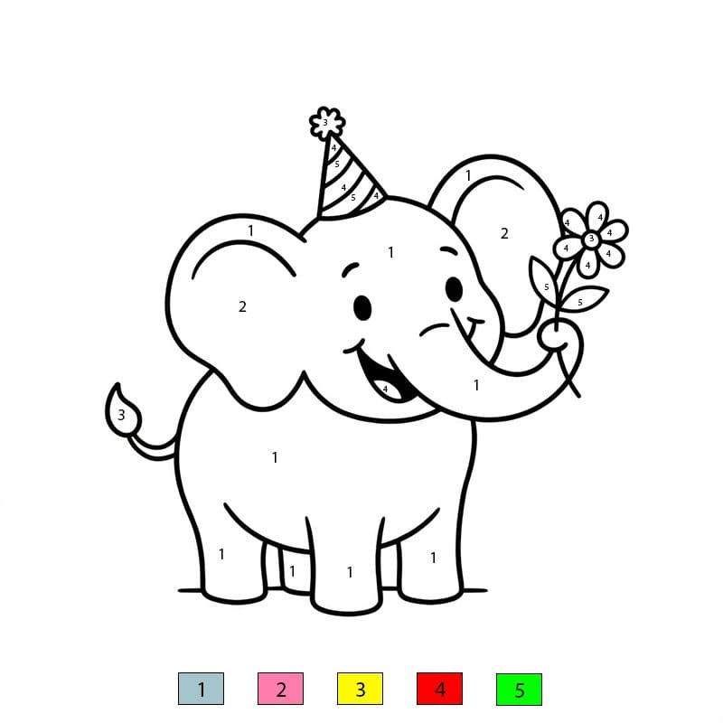 Elephant With Flower Color By Number