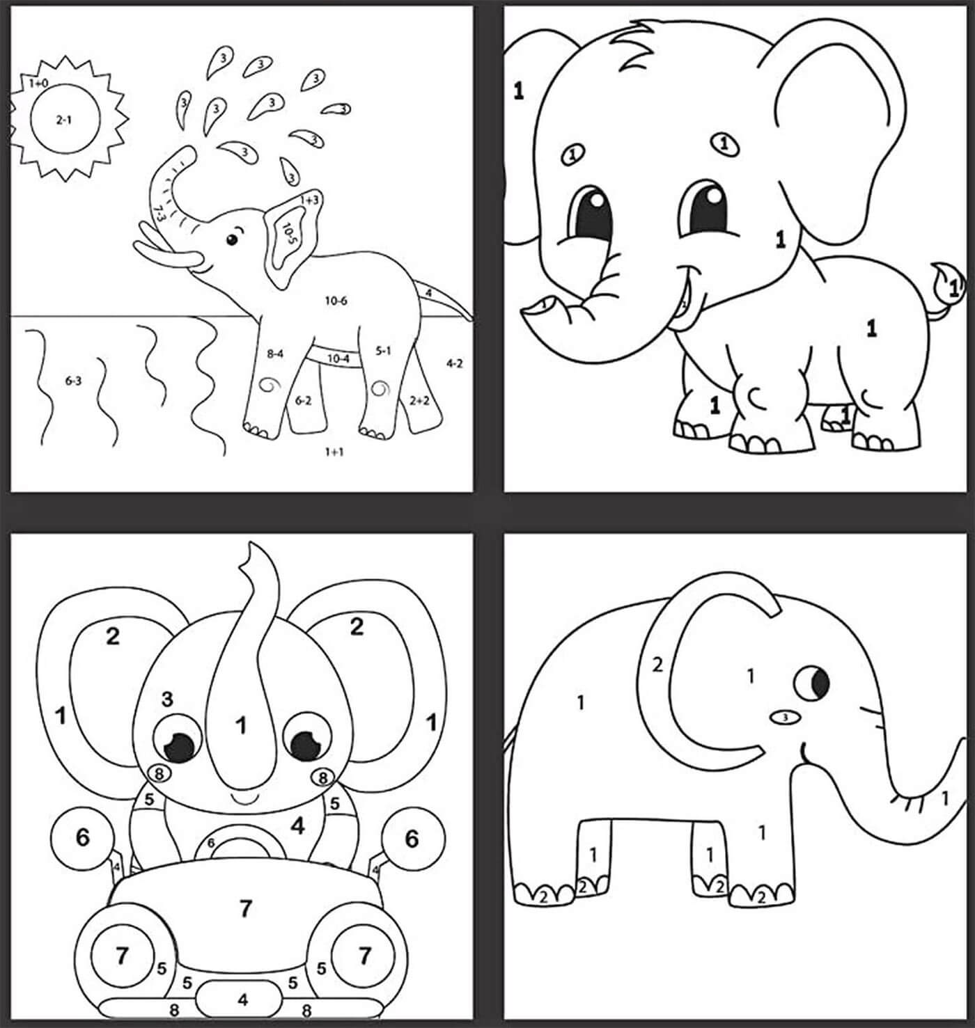 Elephants Coloring by Number