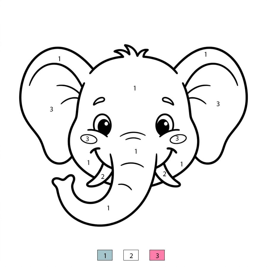 Face Cute Elephant Color By Number