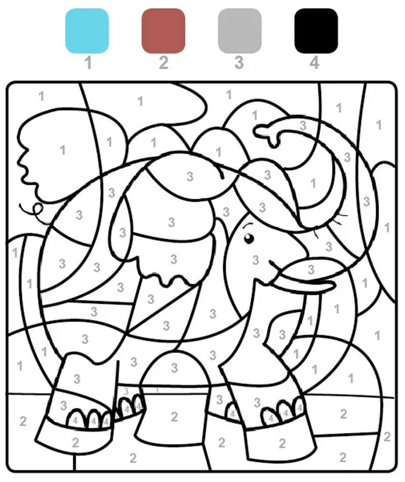 Free Elephant Color by Number