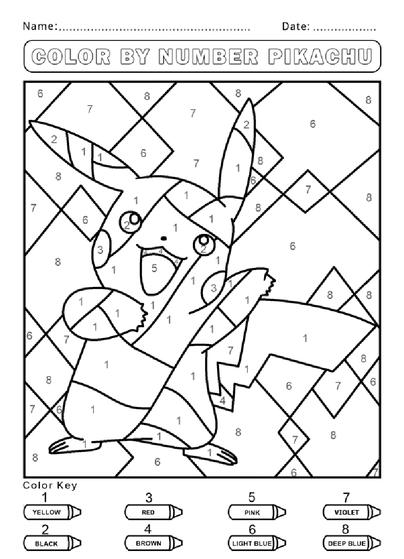 Free Pikachu Color by Number