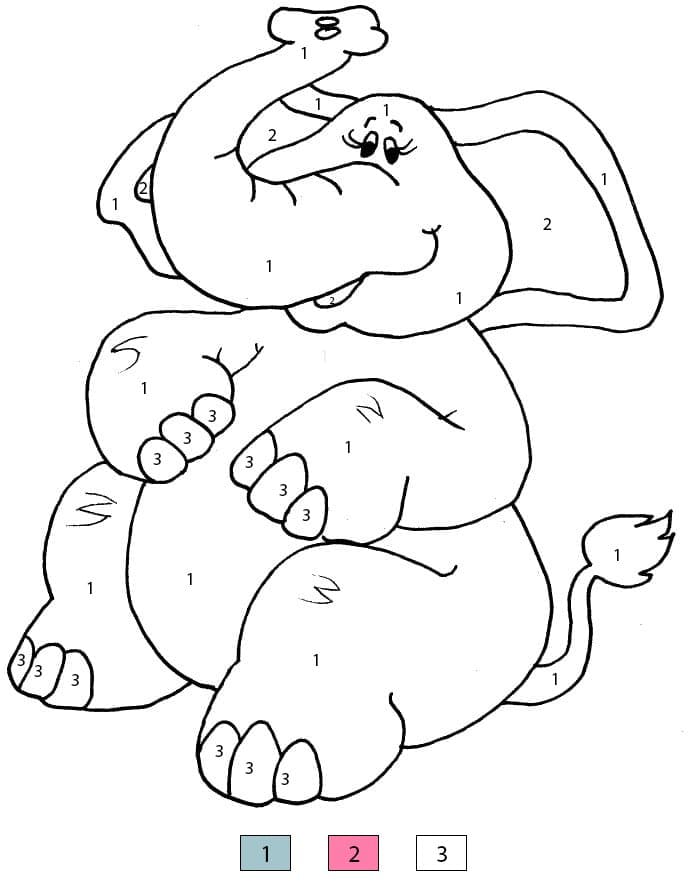 Free Printable Cartoon Elephant Color By Number