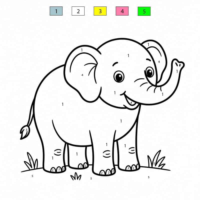 Happy Elephant Color By Number