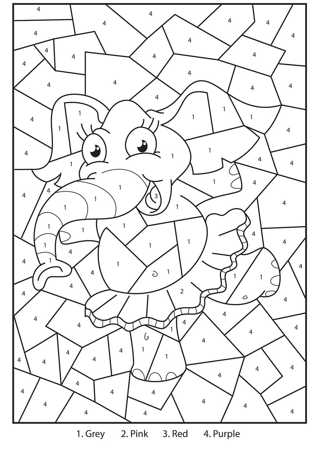 Kindergarten Elephant Color by Number