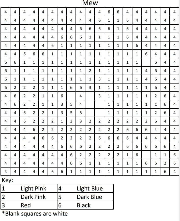 Mew Pokemon Pixel Color by Number