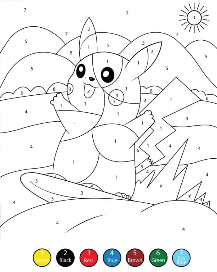 Pikachu in Winter Color By Number