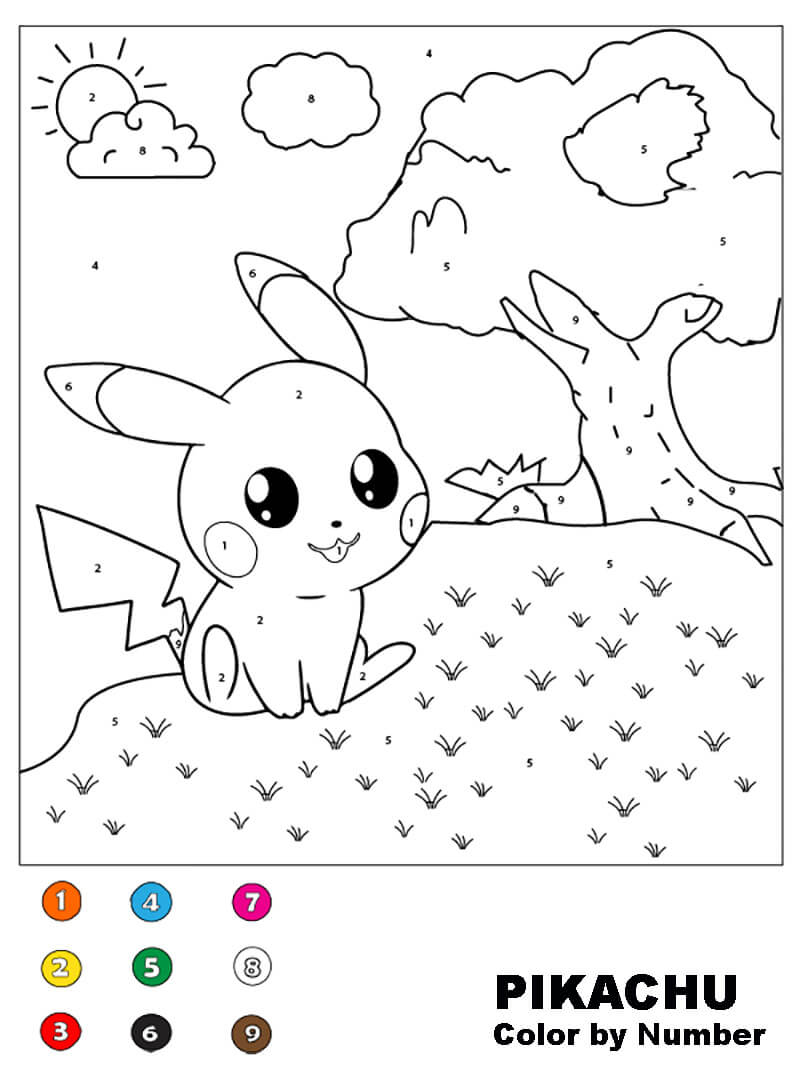 Pikachu in a beautiful landscape Color by Number
