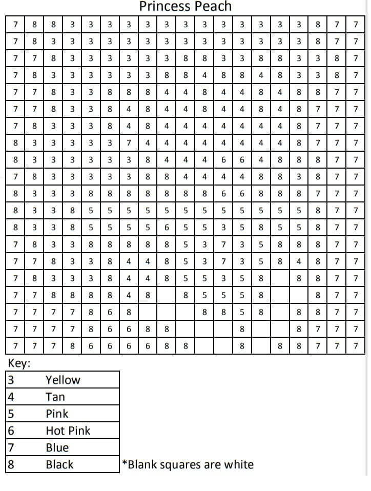 Princess Peach Pixel Color by Number