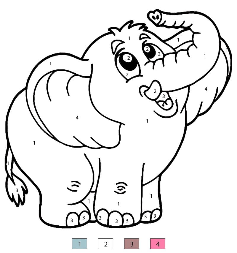 Printable Cute Baby Elephant Color By Number