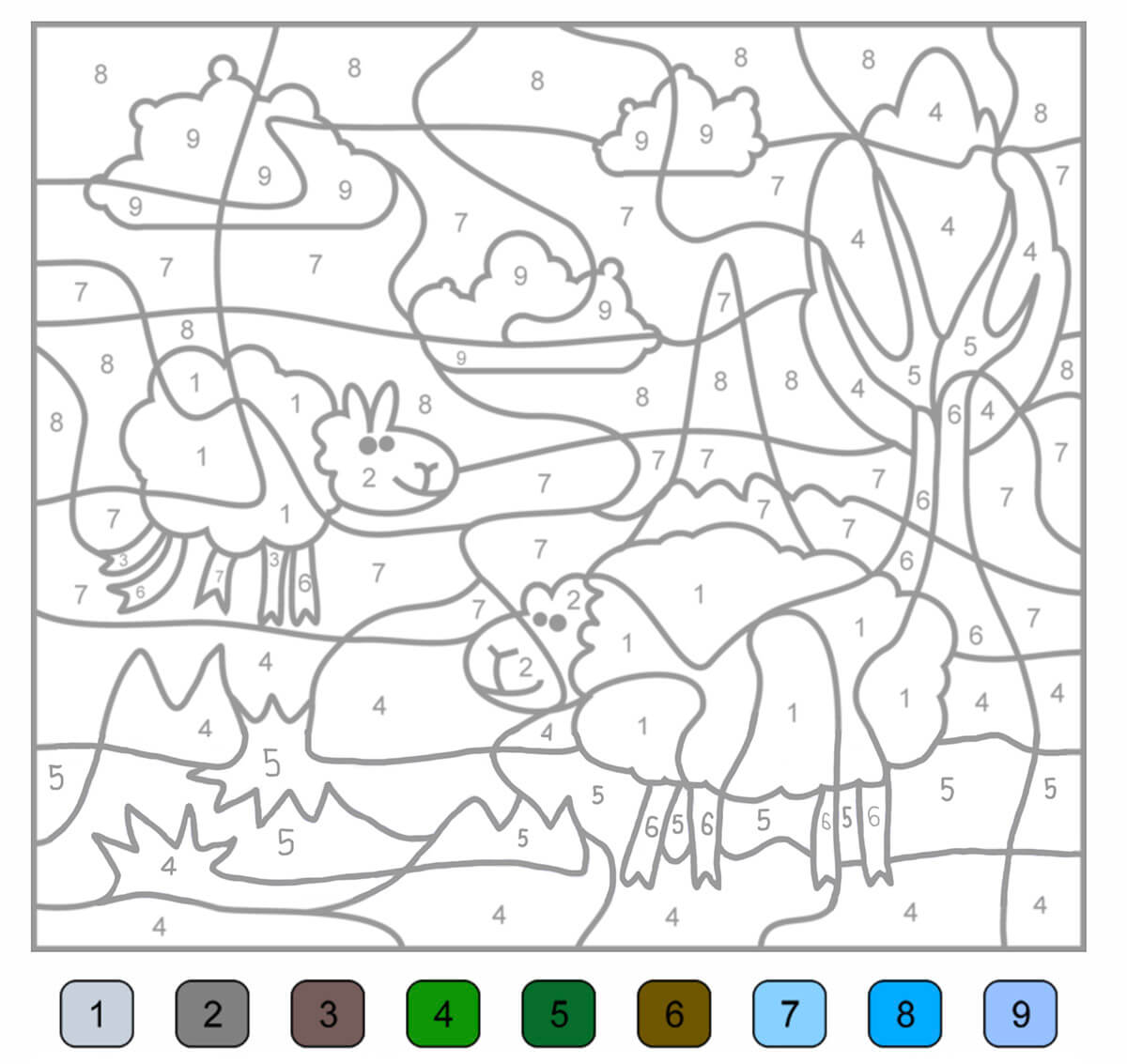 Sheep Farm Coloring by Number