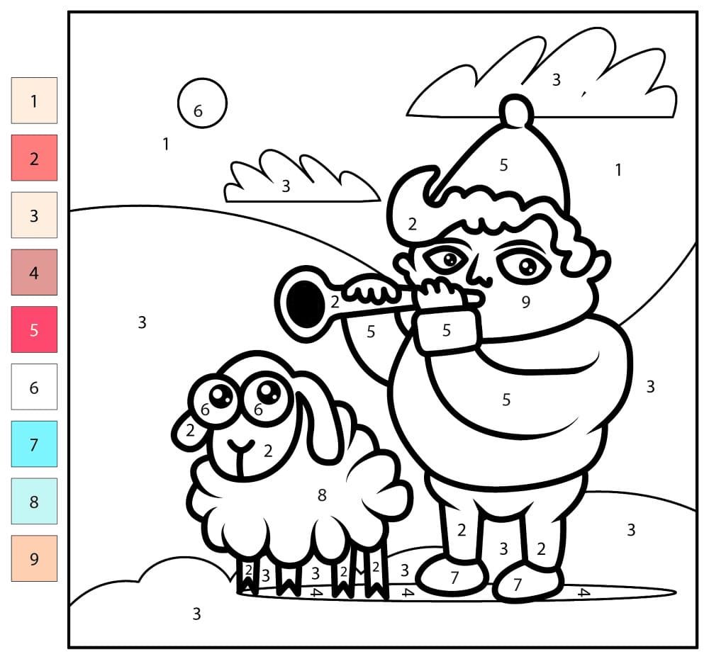 Shepherd With A Sheep Color By Number