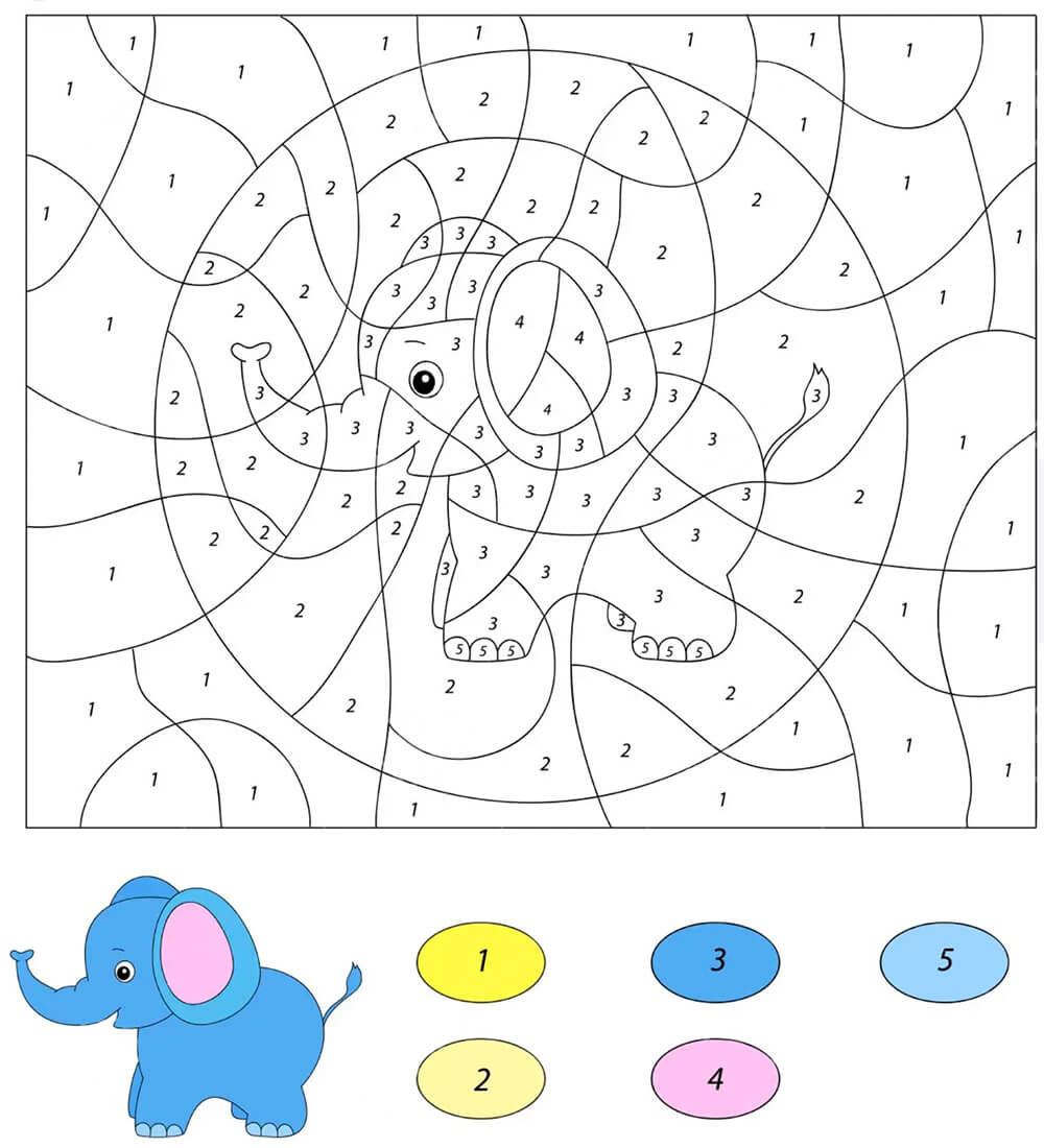 Simple Elephant Color by Number