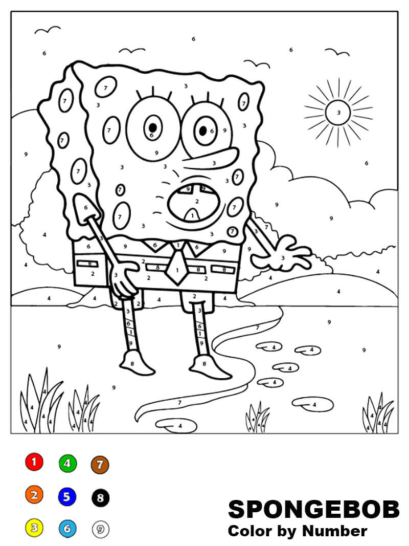 SpongeBob Coloring By Number Worksheet