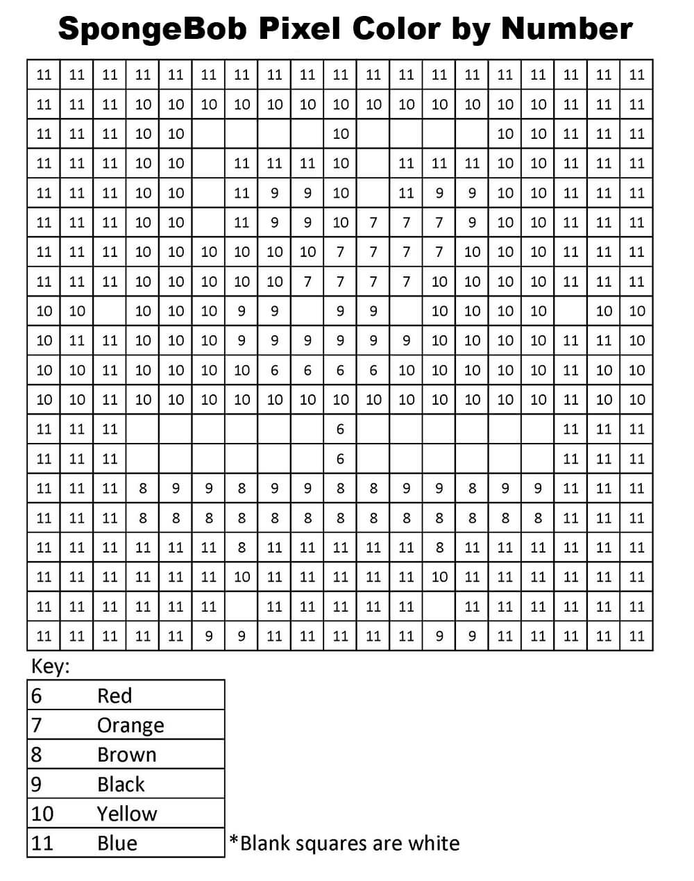 SpongeBob Pixel Color by Number