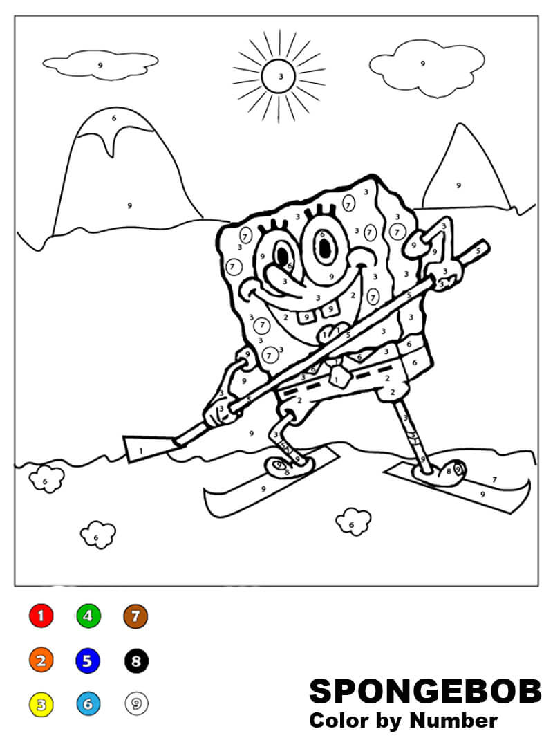 SpongeBob Skating Coloring by Numbers