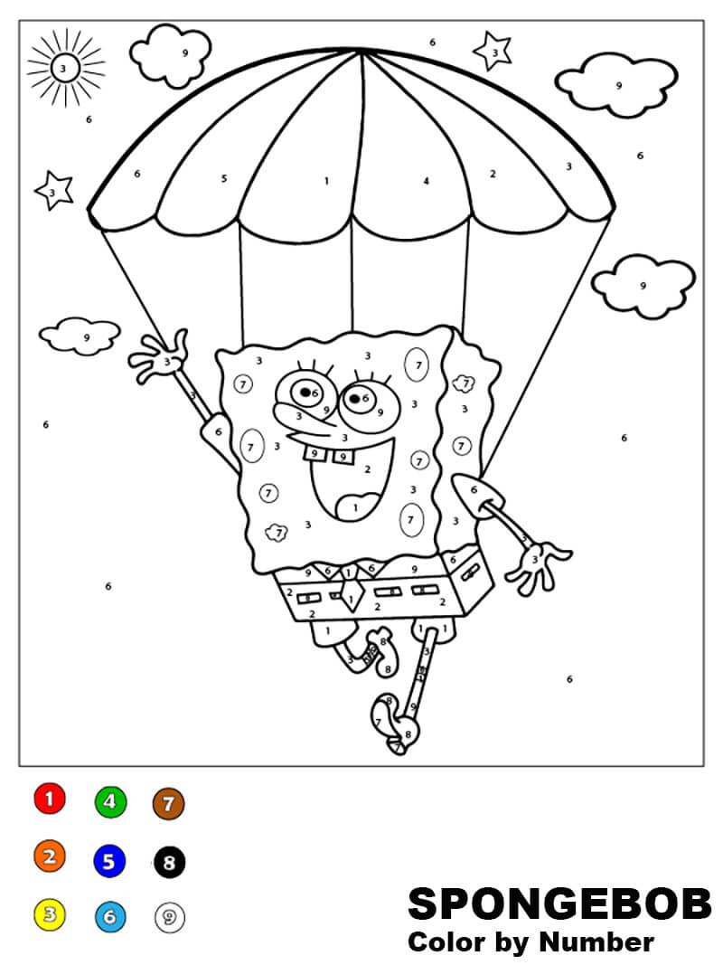 SpongeBob is parachuting Color by Number