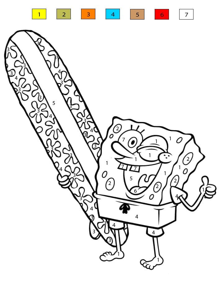 SpongeBob with Surfboard Color By Number