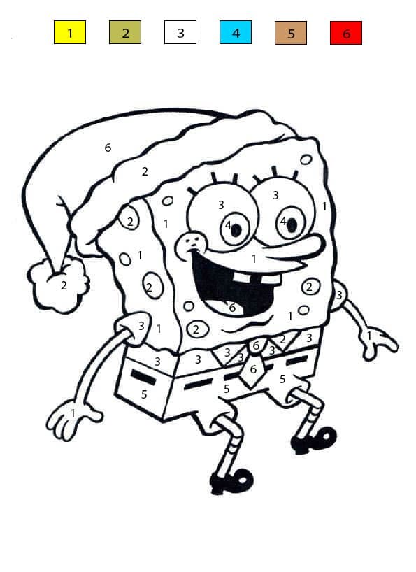 Spongebob with Santa Hat Color By Number