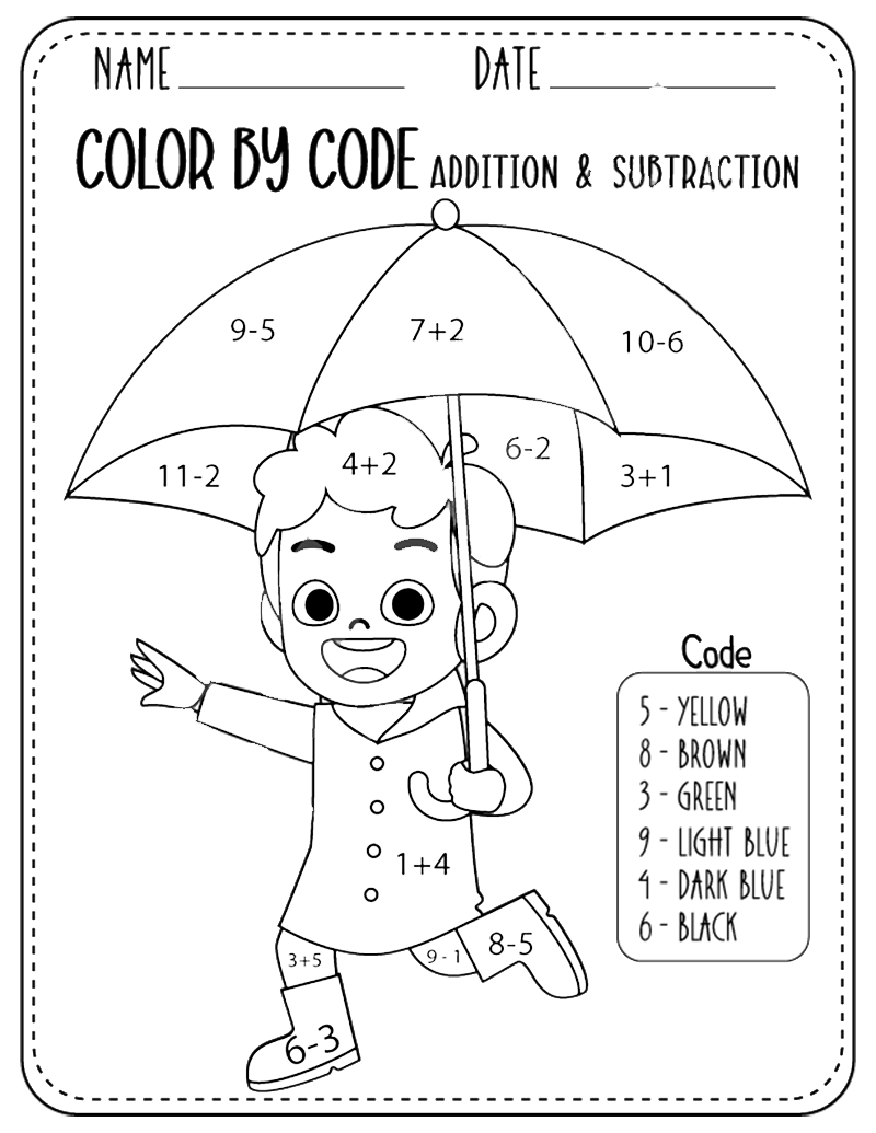 A Boy with Umbrella Color by Math