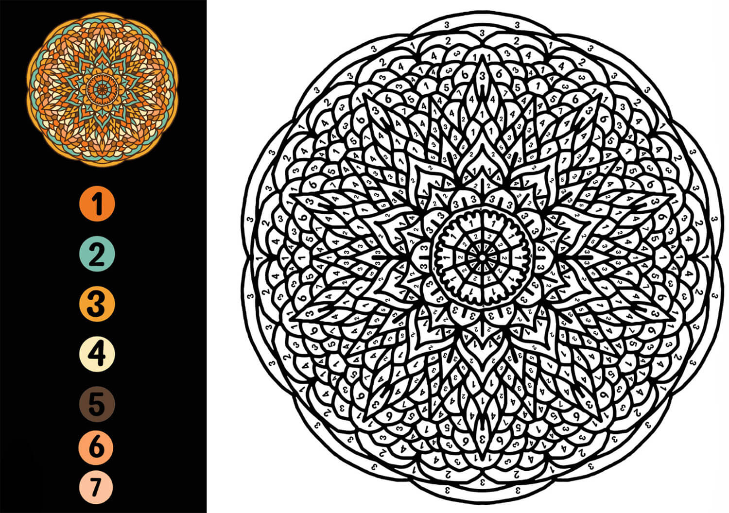 Hard Mandala Color by Number